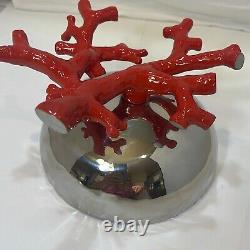 Michael Aram Bol en acier inoxydable Ocean Coral Rouge et Argent Reef de grande taille