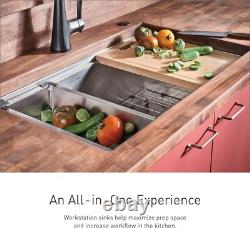 NOUVEAU Évier de cuisine Moen Luxe 33 Station de travail en acier inoxydable à cuve unique GS16120