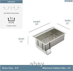 NOUVEAU Évier de cuisine Moen Luxe 33 Station de travail en acier inoxydable à cuve unique GS16120