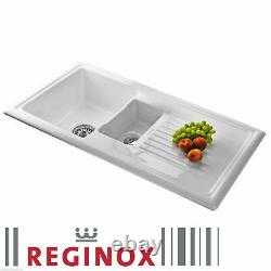 Reginox Rl301cw 1.5 Bol Évier De Cuisine Réversible En Céramique Blanche Et Déchets