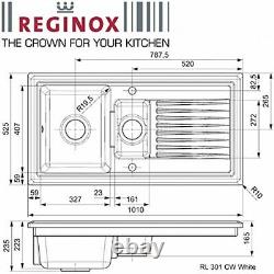 Reginox Rl301cw 1.5 Bol Évier De Cuisine Réversible En Céramique Blanche Et Déchets