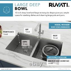 Ruvati Évier de cuisine à double cuve 50/50 avec coins arrondis de 33 pouces - RVH8351