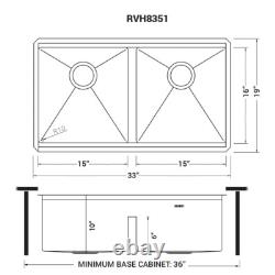Ruvati Évier de cuisine à double cuve 50/50 avec coins arrondis de 33 pouces - RVH8351
