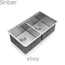 Sinber 33 16 Gauge 304 Acier Inoxydable Double Bowl Undermount Cuisine Sink 8pcs