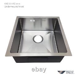 Undermount Kitchen Sink Single Bowl, Haute Qualité, 1.2mm Thick, 440x440x200mm